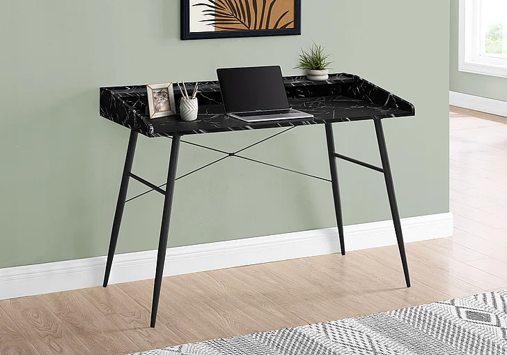 Monarch Specialties Briony Computer Desk 48"L Black Marble Look Laminate Black Metal I 7542