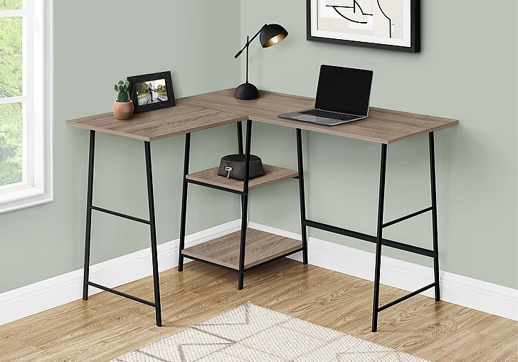 Monarch Specialties Felicity Computer Desk Corner 48"L L Shape Brown Laminate Black Metal I 7592