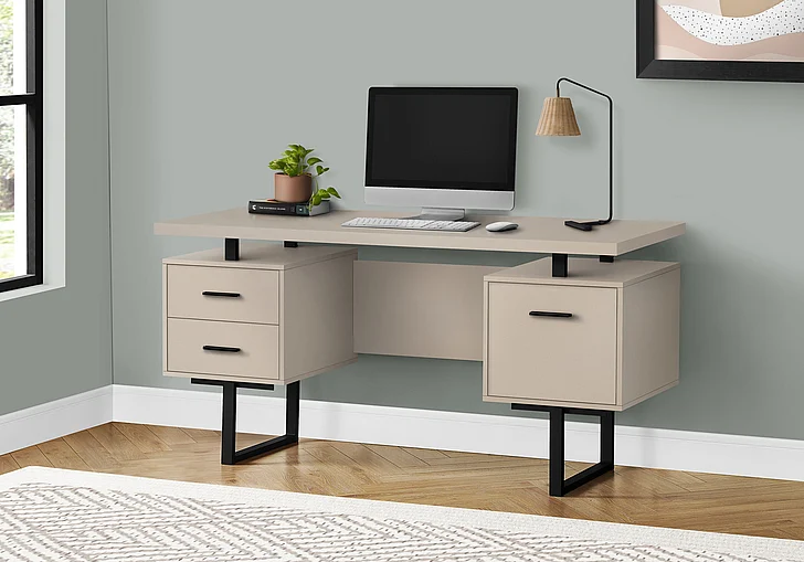 Monarch Specialties Mirabel Computer Desk Left Right Set-up 60"L Beige Laminate Black Metal I 7629