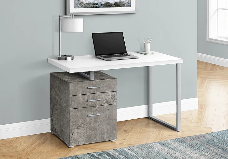 Monarch Specialties Harlowe Computer Desk Left Right Set-up 48"L White and Concrete Laminate White Metal I 7648