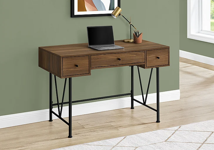 Monarch Specialties Ariel Computer Desk 48"L Walnut Laminate Black Metal I 7670