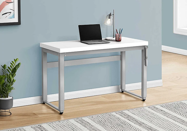 Monarch Specialties Lorraine Computer Desk Standing Adjustable 48"L White Laminate Grey Metal I 7683