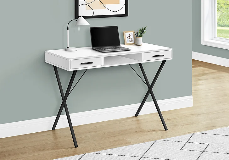 Monarch Specialties Lissa Computer Desk Left Right Set-up 42"L White Laminate Black Metal I 7790