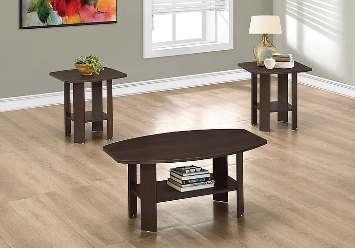 Monarch Specialties Jenna 3Pcs Coffee Table Set Brown Laminate I 7924P