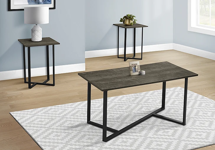 Monarch Specialties Trenton 3Pcs Coffee Table Set Dark Bronze Laminate Black Metal I 7975P