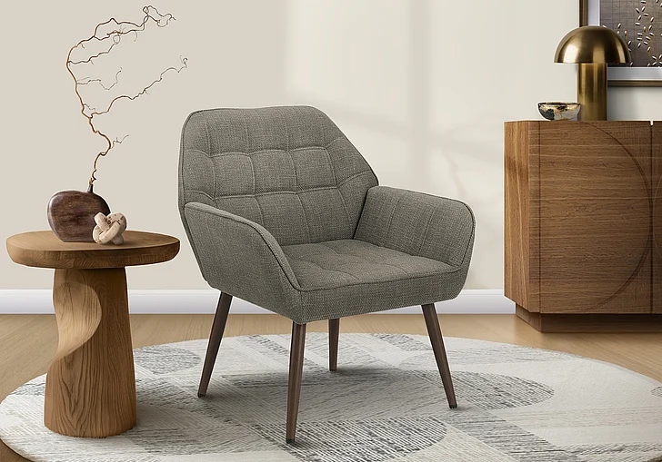 Monarch Specialties Ulysses Accent Chair 33"H Upholstered Light Brown Fabric Walnut Metal Legs I 8000