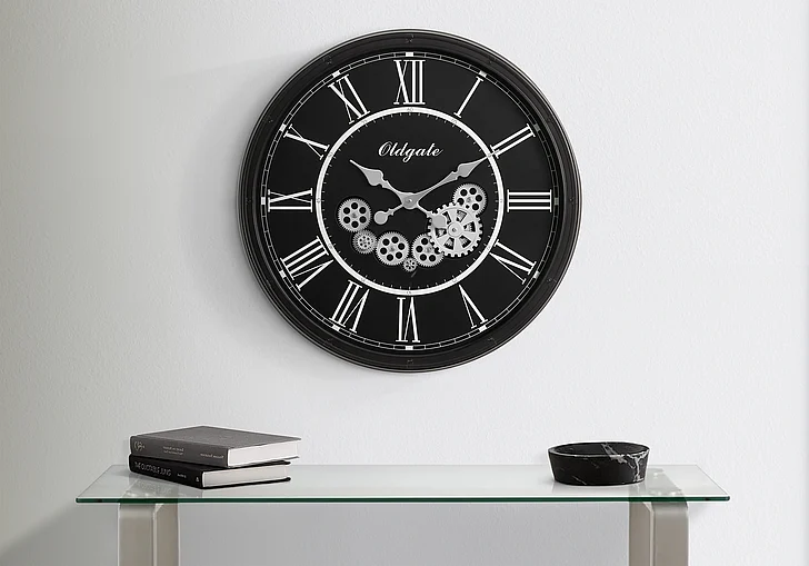 Monarch Specialties 30" Round Gear Mechanism Large Oversized Wall Clock Black I 9032