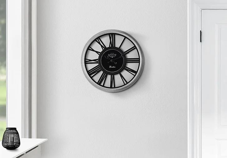 Monarch Specialties 16" Round Wall Clock Silver Black I 9086