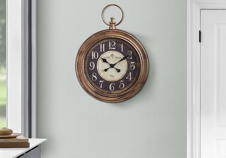 Monarch Specialties 18" Round Wall Clock Antique Brown Traditional I 9092