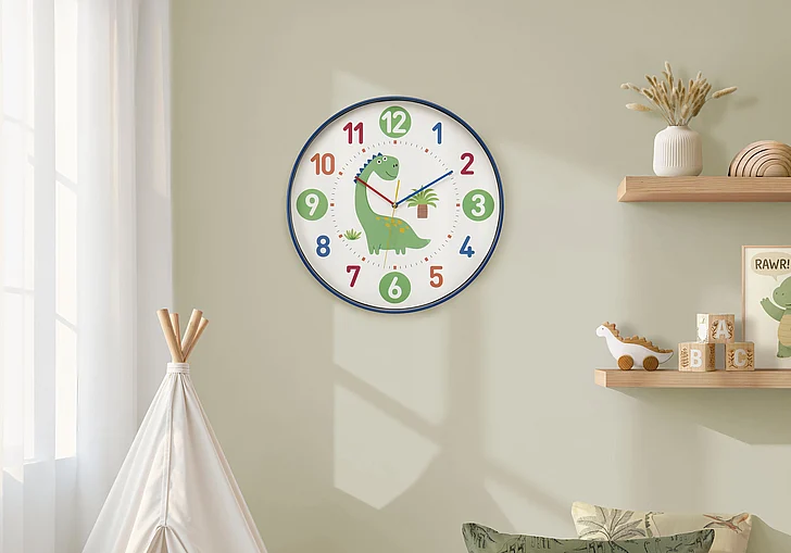 Monarch Specialties 18" Round Juvenile Wall Clock Multi-colored Face Blue Frame I 9100