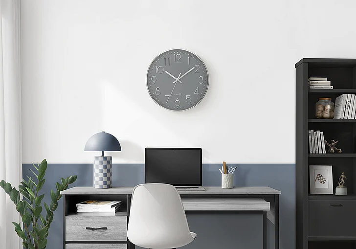Monarch Specialties Amabel 12" Round Wall Clock Grey Face Silver Frame I 9107