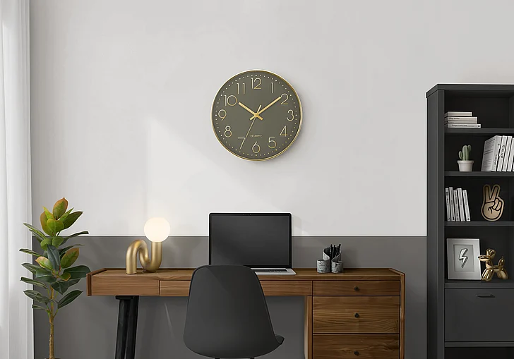 Monarch Specialties Amabel 12" Round Wall Clock Dark Bronze Face Gold Frame I 9110