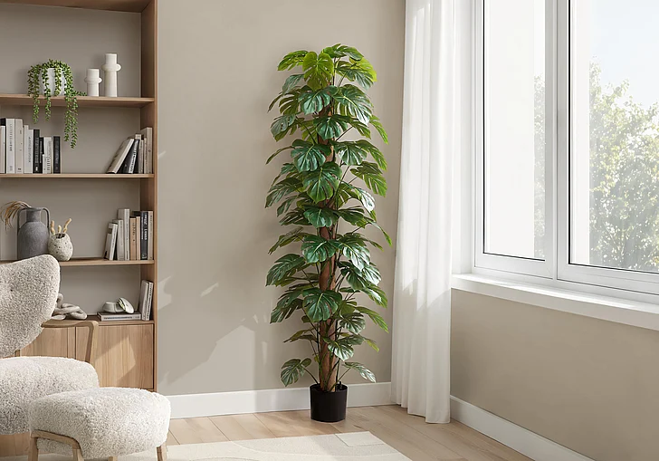 Monarch Specialties Artificial Plant 83" Tall Monstera Tree Black Pot I 9521