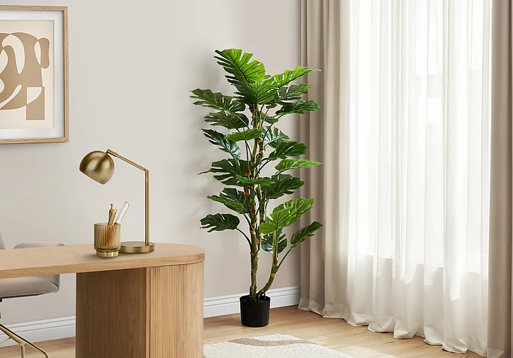 Monarch Specialties Artificial Plant 61" Tall Monstera Tree Indoor Black Pot I 9522