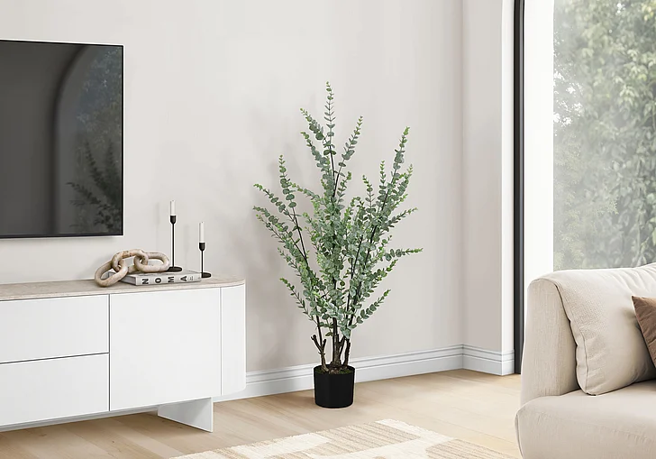 Monarch Specialties Artificial Plant 44" Tall Eucalyptus Tree Black Pot I 9561