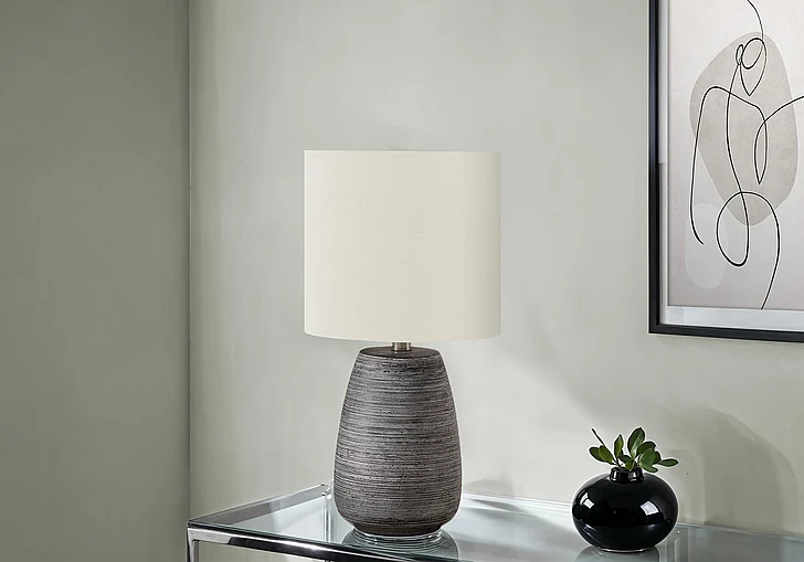 Monarch Specialties 19"H Table Lamp Grey Ceramic Ivory / Cream Shade I 9633