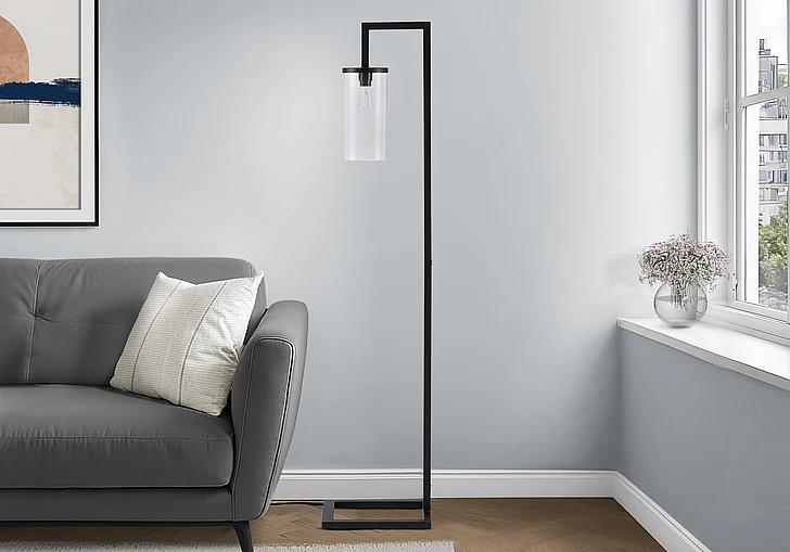 Monarch Specialties Lighting 68"H Floor Lamp Black Metal Glass Shade I 9656