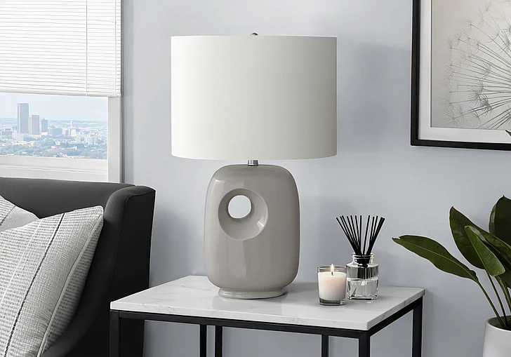 Monarch Specialties Stacey 26"H Table Lamp Grey Ceramic Ivory / Cream Shade I 9675