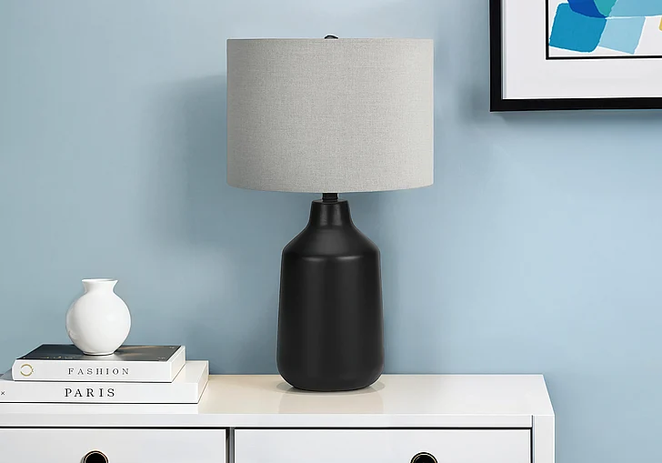 Monarch Specialties Lauren 24"H Table Lamp Black Concrete Grey Shade I 9701