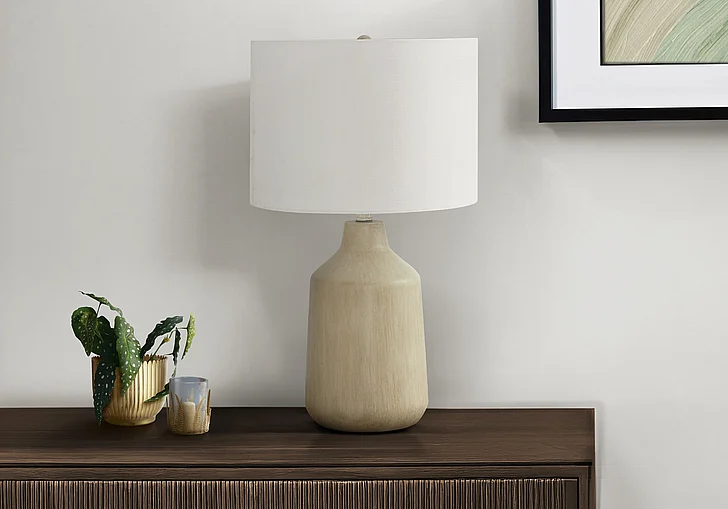 Monarch Specialties Lauren 24"H Table Lamp Beige Concrete Ivory / Cream Shade I 9702