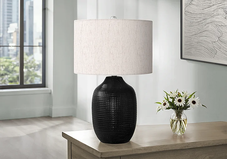 Monarch Specialties Opaline 26"H Table Lamp Black Ceramic Ivory / Cream Shade I 9705