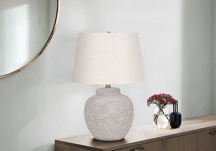 Monarch Specialties 22"H Table Lamp Cream Concrete Ivory / Cream Shade I 9732