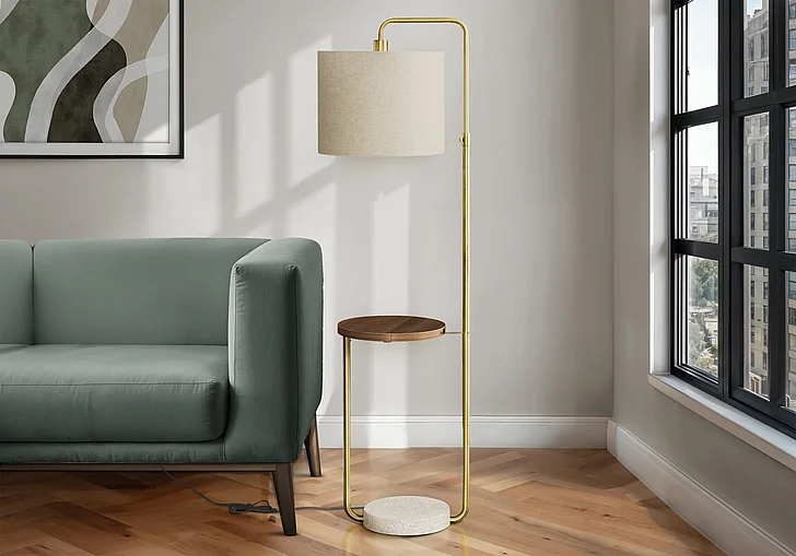 Monarch Specialties Aldric Lighting 67"H Floor Lamp Usb Port Included Brass Metal Beige Shade I 9754