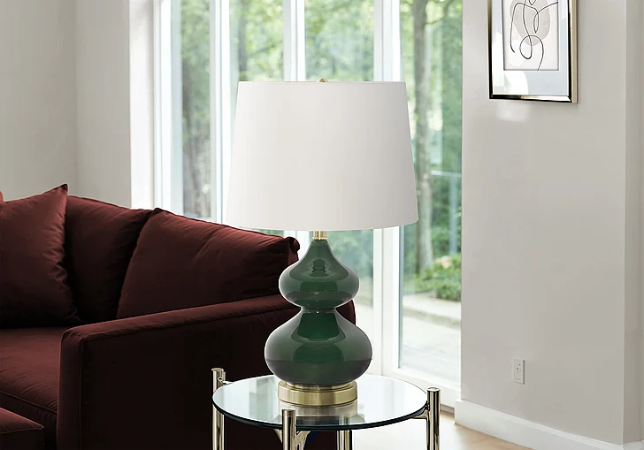 Monarch Specialties Gareth 24"H Table Lamp Green Glass Ivory / Cream Shade I 9768