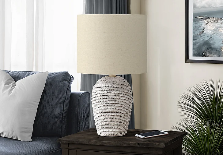 Monarch Specialties Shea 17"H Table Lamp White Rattan Beige Shade I 9855