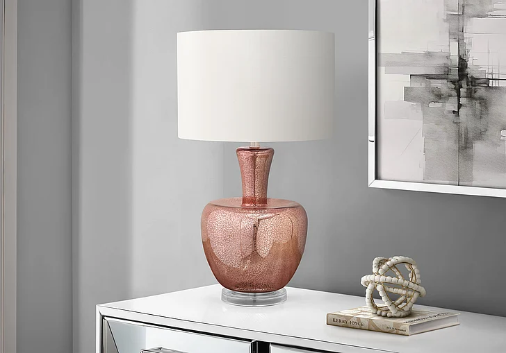 Monarch Specialties Vesper 26"H Table Lamp Dusty Rose Glass Ivory / Cream Shade I 9899