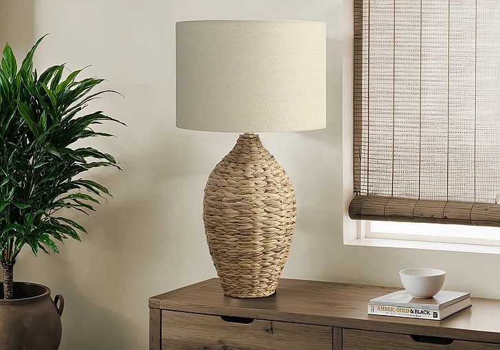 Monarch Specialties Harlan Lighting 30"H Natural Rattan Beige Shade I 9917