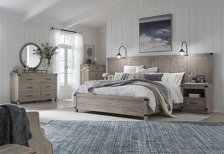 Aspenhome Foundry 4pc Panel Bedroom Set in Weathered Stone
