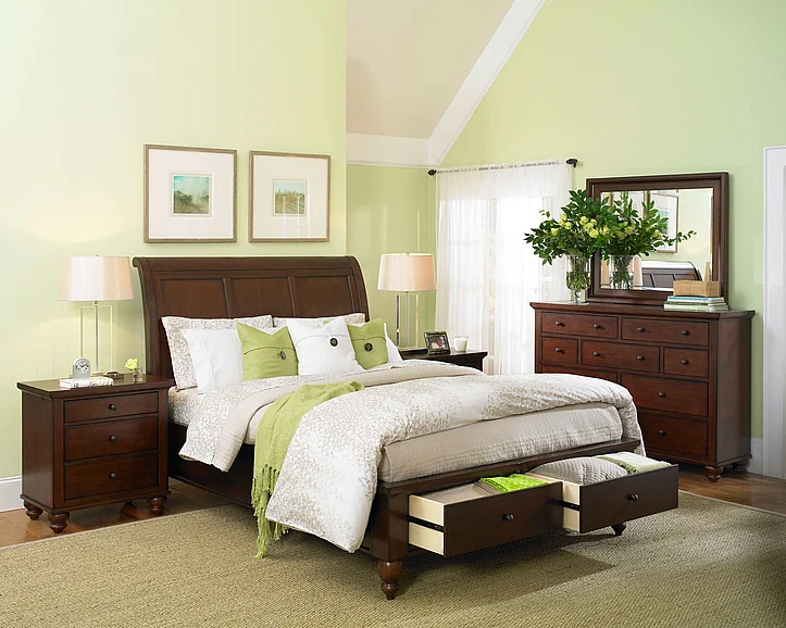 Aspenhome Cambridge Sleigh Storage Bedroom Set in Brown Cherry EST SHIP TIME IS 4 WEEKS