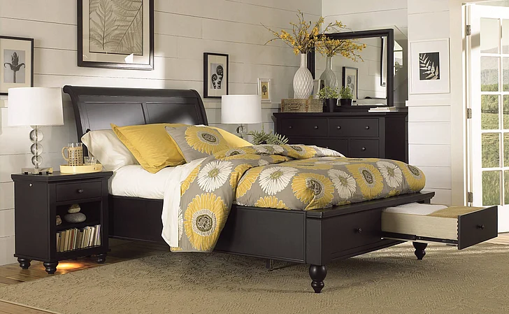 Aspenhome Cambridge Sleigh Storage Bedroom Set in Black EST SHIP TIME IS 4 WEEKS