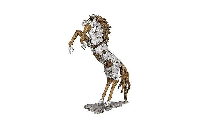 Phillips Collection Mustang Horse Armored Sculpture Rearing Wood Base in Natural Silver ID113406