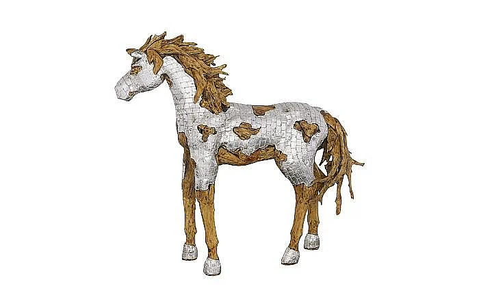 Phillips Collection Mustang Horse Armored Sculpture Walking in Natural Silver ID113407