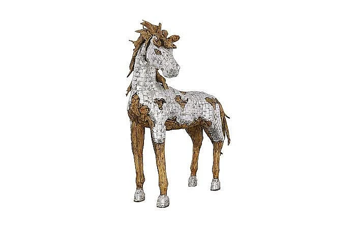 Phillips Collection Mustang Horse Armored Sculpture Standing in Natural Silver ID113408