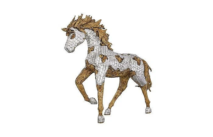 Phillips Collection Mustang Horse Armored Sculpture Galloping in Natural Silver ID113410