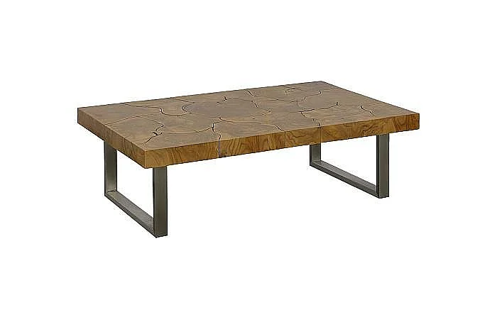 Phillips Collection Teak Slice Rectangle Coffee Table Stainless Steel Legs in Brown and Silver ID113631
