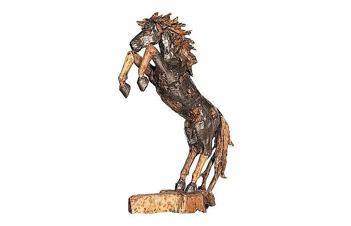 Phillips Collection Mustang Horse Armored Sculpture Rearing in Natural Bronze ID116542