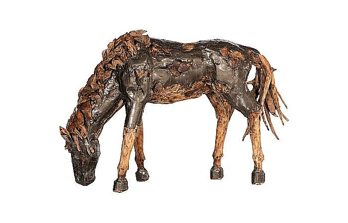 Phillips Collection Mustang Horse Armored Sculpture Grazing in Natural Bronze ID116543