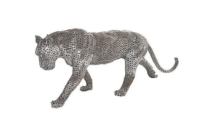 Phillips Collection Large Panther Pipe Sculpture Walking in Stainless Steel ID116839