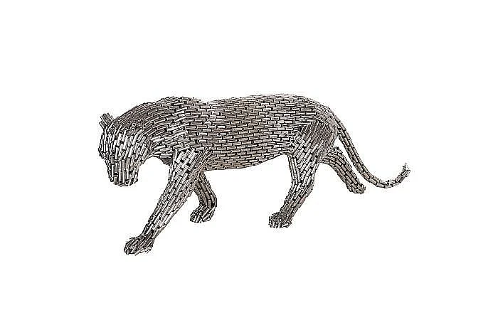 Phillips Collection Small Panther Pipe Sculpture Walking in Stainless Steel ID116840