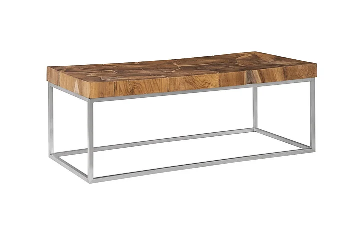 Phillips Collection Teak Puzzle Coffee Table in Natural/Stainless Steel ID75936