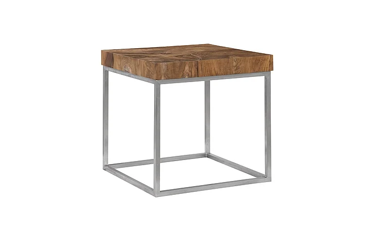 Phillips Collection Teak Puzzle Side Table in Natural/Stainless Steel ID75976