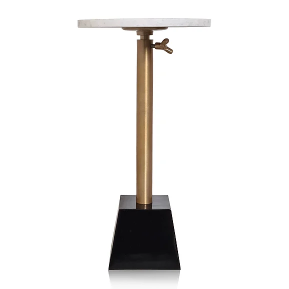 StyleCraft Dann Foley Lifestyle Drink Table with Black Base Brushed Bronze Metal and White Marble Top IDFF20041