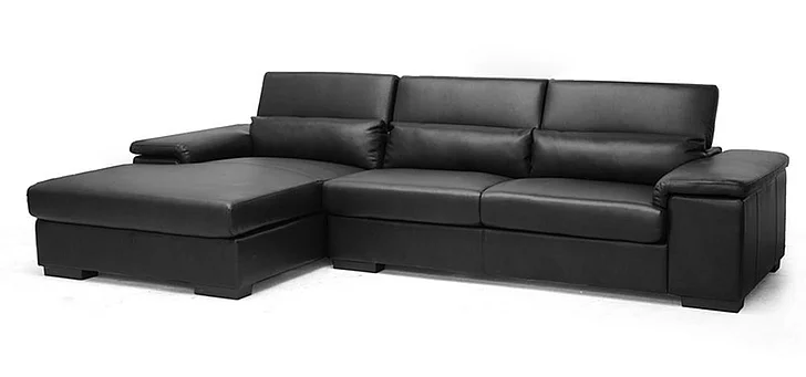 Baxton Studio Dolan Leather Modern Sectional Sofa with Left Facing Chaise in Black
