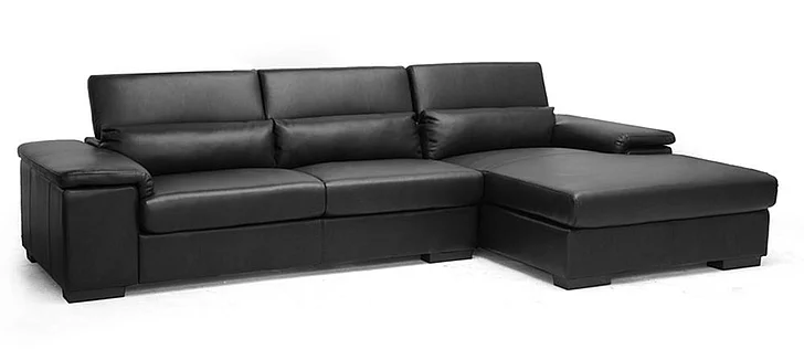 Baxton Studio Dolan Leather Modern Sectional Sofa with Right Facing Chaise in Black