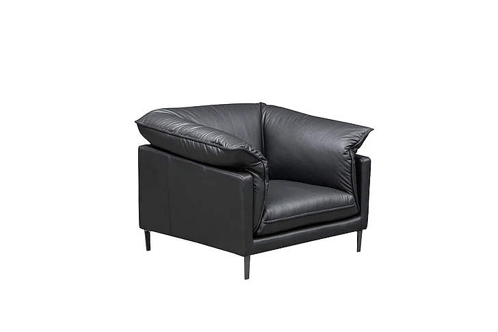 Klaussner Skyline Dolce Stationary Black Leather Chair w/ Cushion Arms in Black