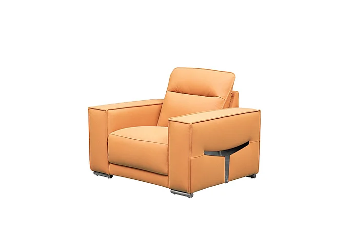 Klaussner Skyline Grazia Orange Leather Chair w/ Track Arms in Orange